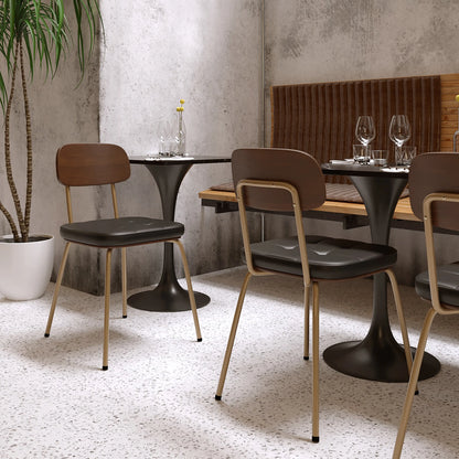 Maddox Stackable Dining Chair | Vintage Black Faux Leather & Brass