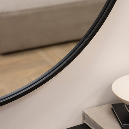 Metro - Large Black Metal Round Wall Mirror 90cm x 90cm