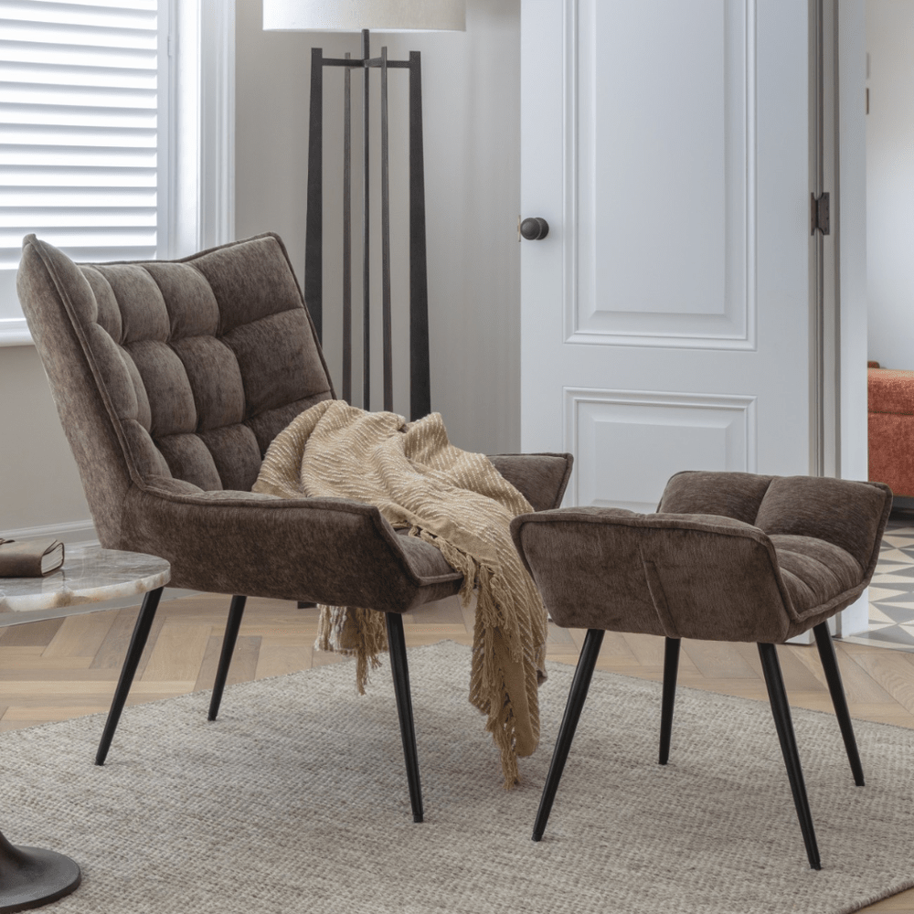 Chrishall Occasional Chair with Footstool - Brown Velour