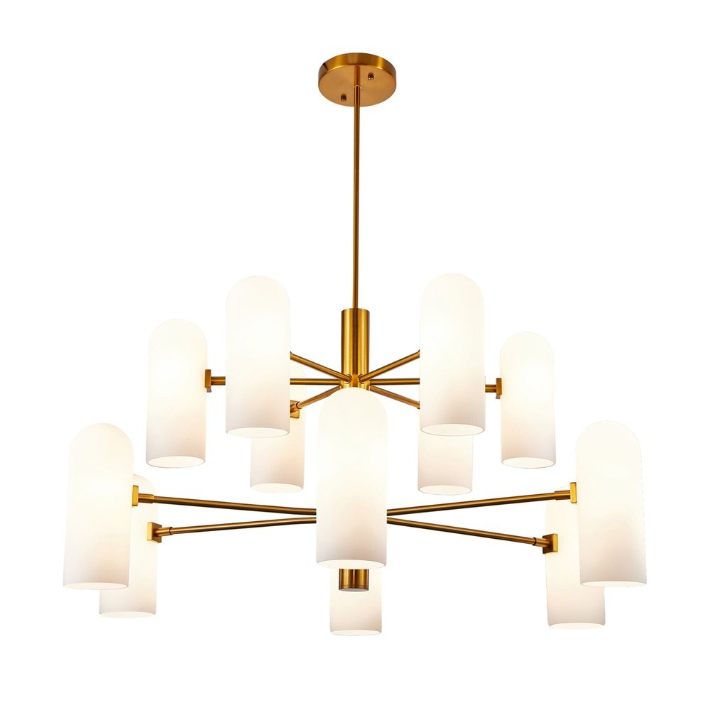 Pawson Chandelier - Brass & White Glass