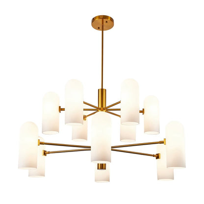 Pawson Chandelier - Brass & White Glass