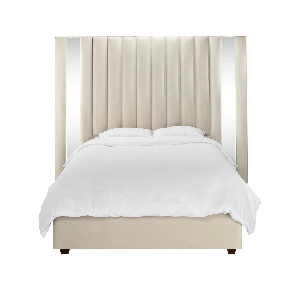 Piper Luxury Mirror Panelled Upholstered Bed - Cream