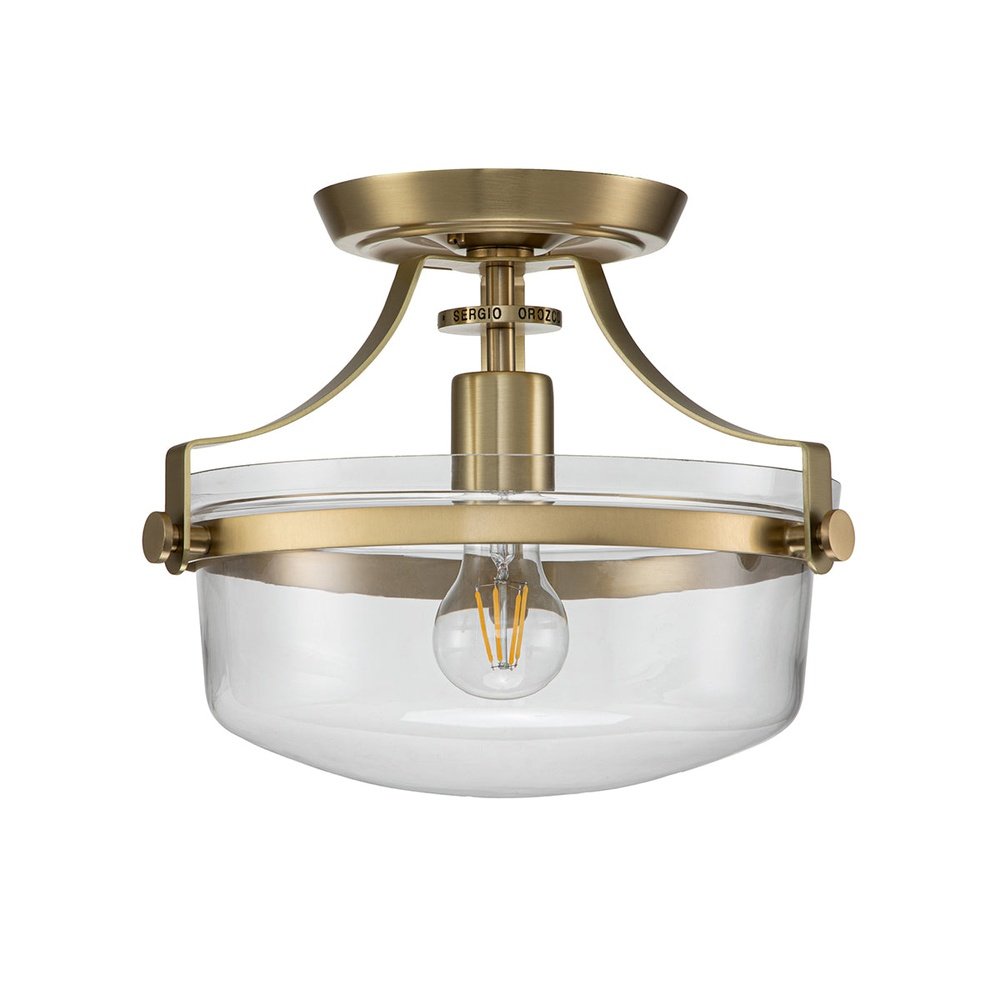 Quoizel Penn Station 1 Light Semi Flush Light - Brass