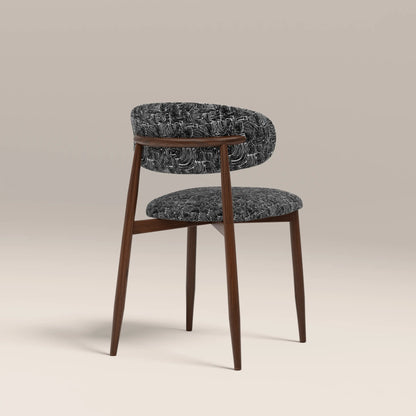 Halston Dining Chair | Bauhaus Wave Monochrome Fabric & Walnut