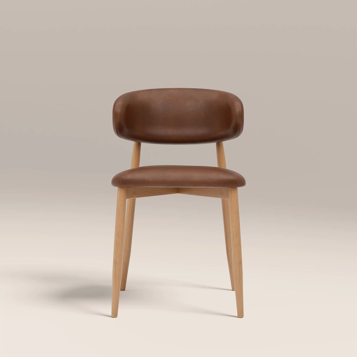 Halston Dining Chair | Vintage Tan Faux Leather & Oak