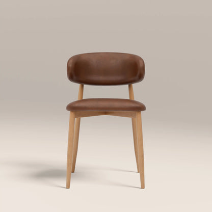 Halston Dining Chair | Vintage Tan Faux Leather & Oak