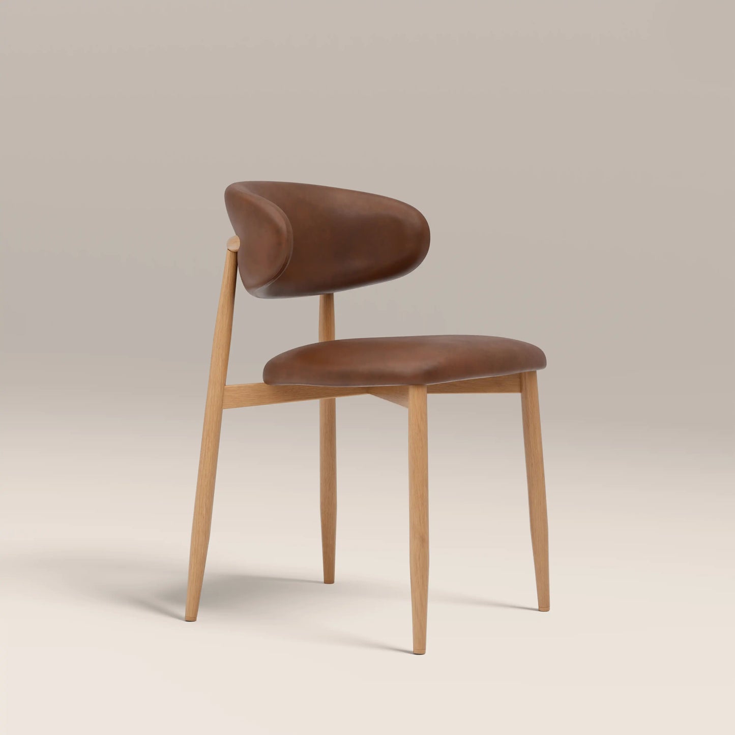 Halston Dining Chair | Vintage Tan Faux Leather & Oak