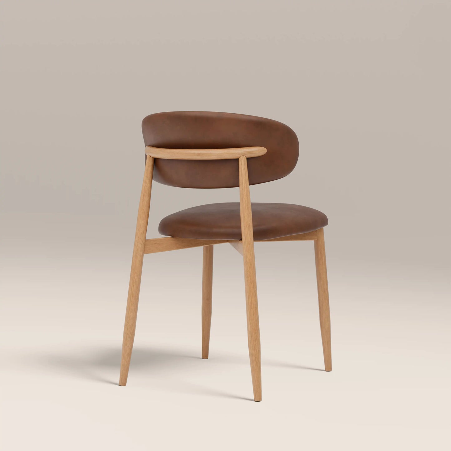 Halston Dining Chair | Vintage Tan Faux Leather & Oak