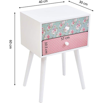 Cherry Tree Furniture CANTERBURY Wooden 2-Drawer Bedside Table Nightstand, Rose & Polka Dot Pattern