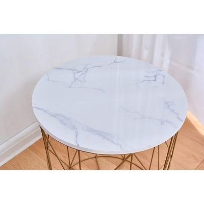 Koram Marble Effect Top Basket Side Table Golden Geometric Wire Frame End Table