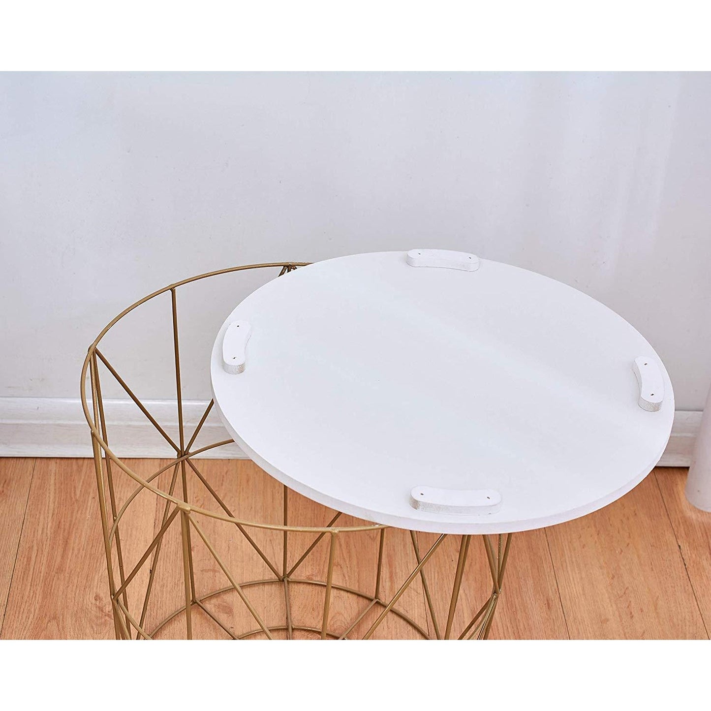 Koram Marble Effect Top Basket Side Table Golden Geometric Wire Frame End Table