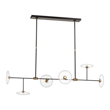 Calvino Large Linear Chandelier - Aged Iron & Antique Brass with Clear Glass