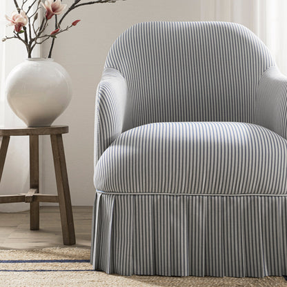 Calliope Skirted Armchair, Blue Striped