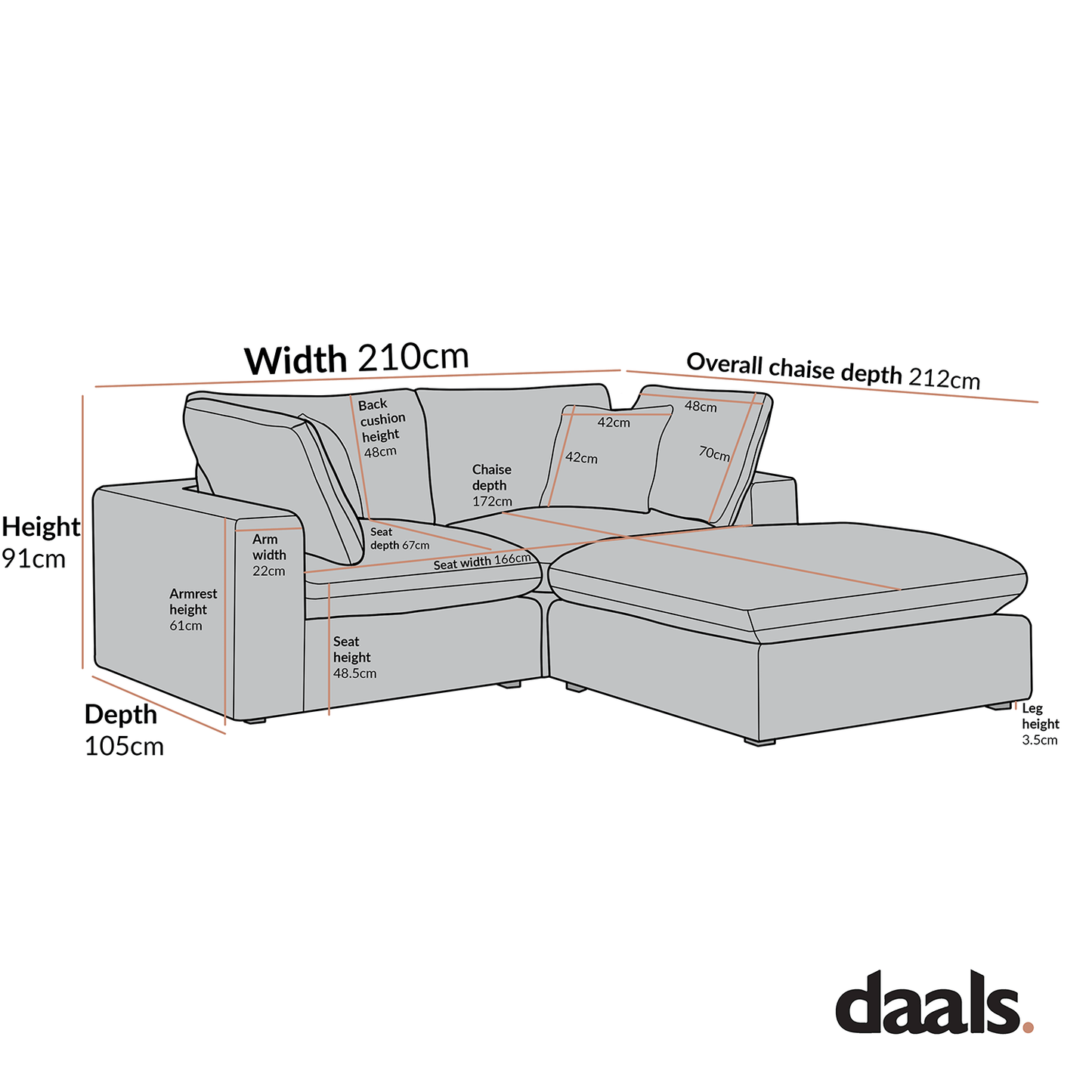 Lutyens Oatmeal Weave Fabric Modular Sofa, 2-Piece Chaise