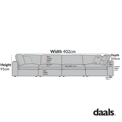 Lutyens Light Grey Linen Blend Modular Sofa, 4-Piece