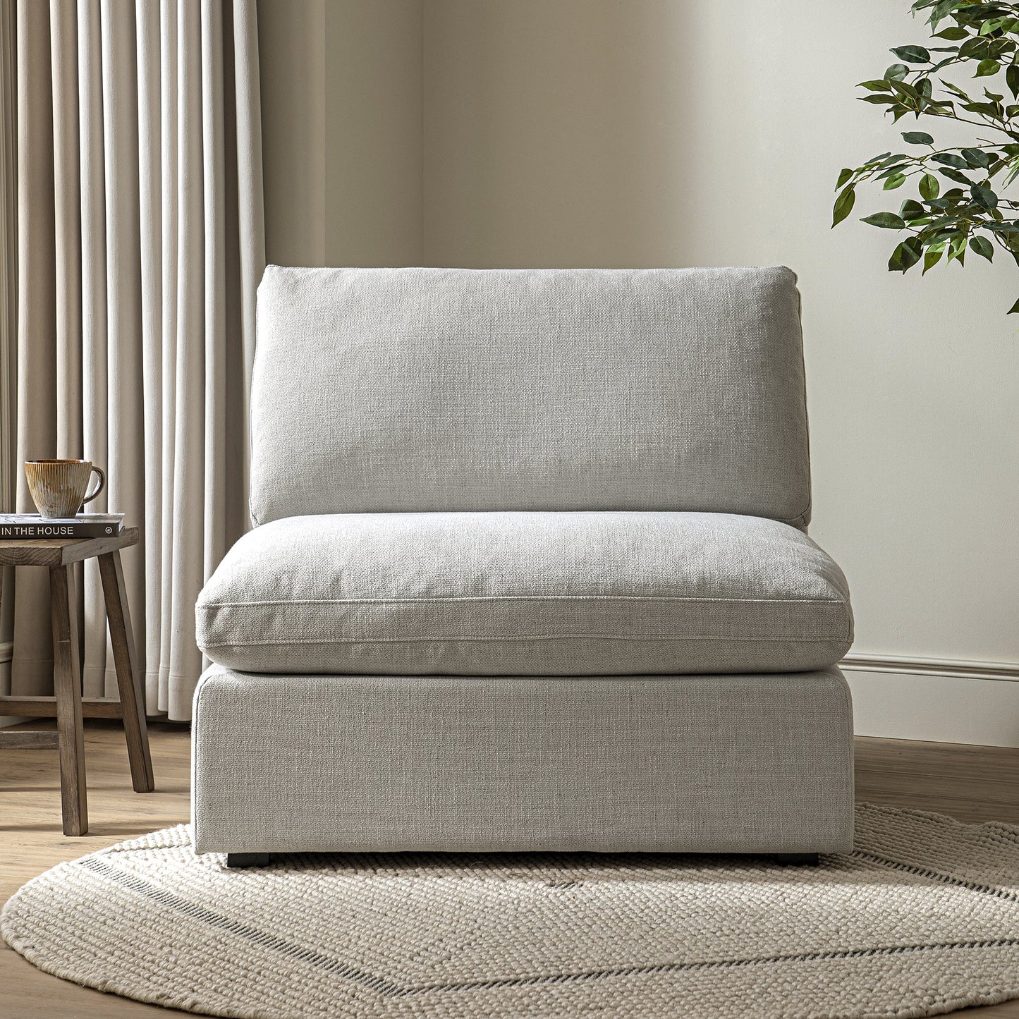 Lutyens Light Grey Linen Blend Modular Sofa, Armless Seat