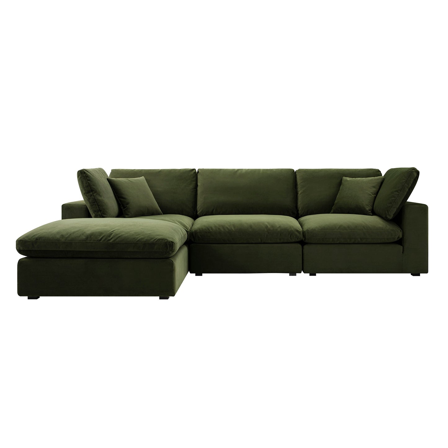Lutyens Moss Green Velvet Modular Sofa, 3-Piece Chaise