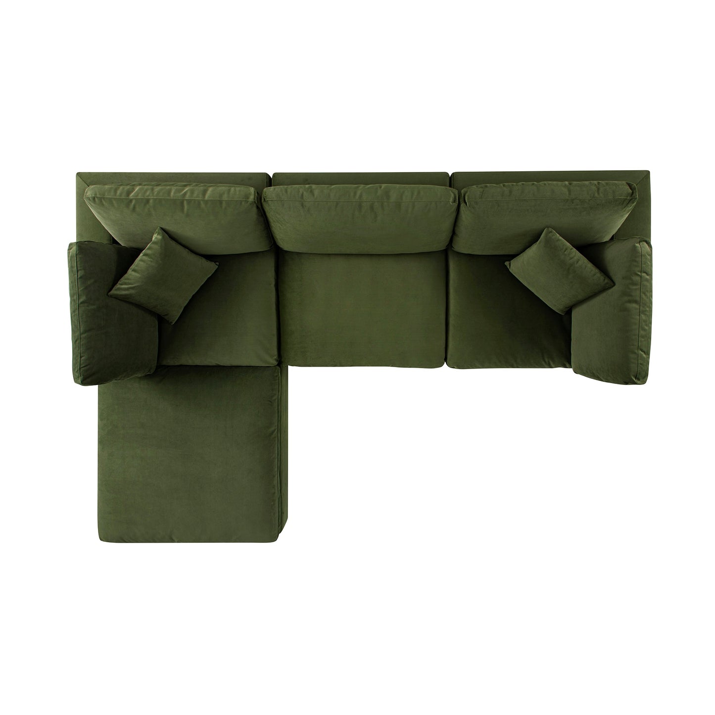Lutyens Moss Green Velvet Modular Sofa, 3-Piece Chaise