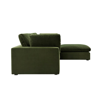 Lutyens Moss Green Velvet Modular Sofa, 3-Piece Chaise