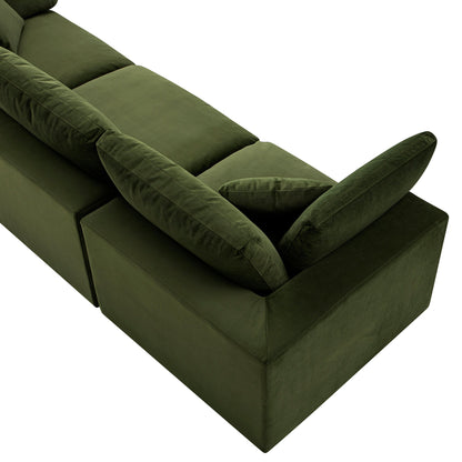 Lutyens Moss Green Velvet Modular Sofa, 3-Piece