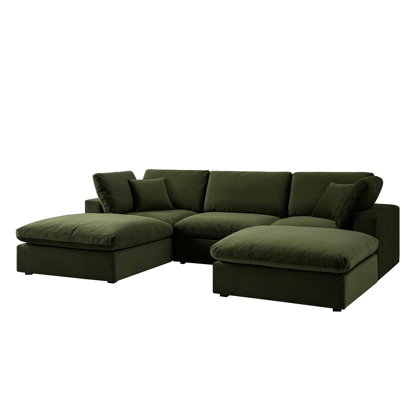 Lutyens Moss Green Velvet Modular Sofa, 5-Piece U-Shape Set
