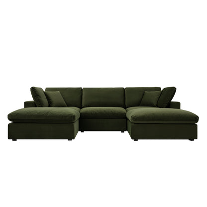 Lutyens Moss Green Velvet Modular Sofa, 5-Piece U-Shape Set