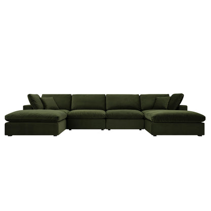 Lutyens Moss Green Velvet Modular Sofa, 6-Piece U-Shape Set