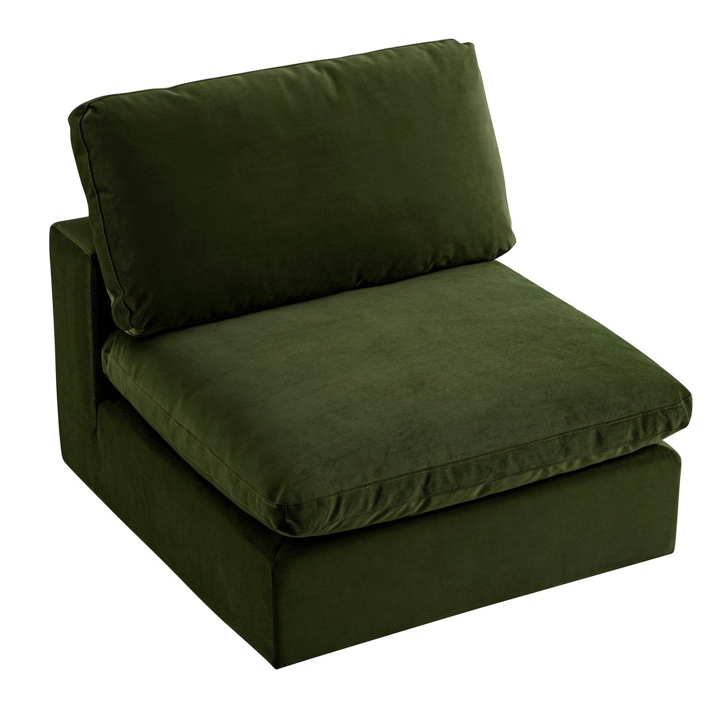 Lutyens Moss Green Velvet Modular Sofa, Armless Seat