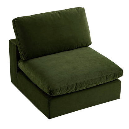 Lutyens Moss Green Velvet Modular Sofa, Armless Seat