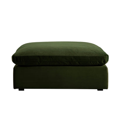 Lutyens Moss Green Velvet Modular Sofa, Stool