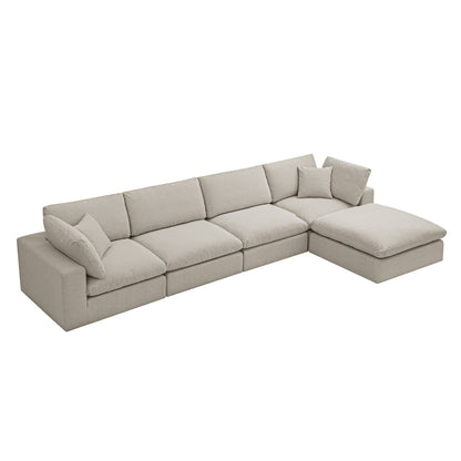 Lutyens Oatmeal Weave Fabric Modular Sofa, 4-Piece Chaise