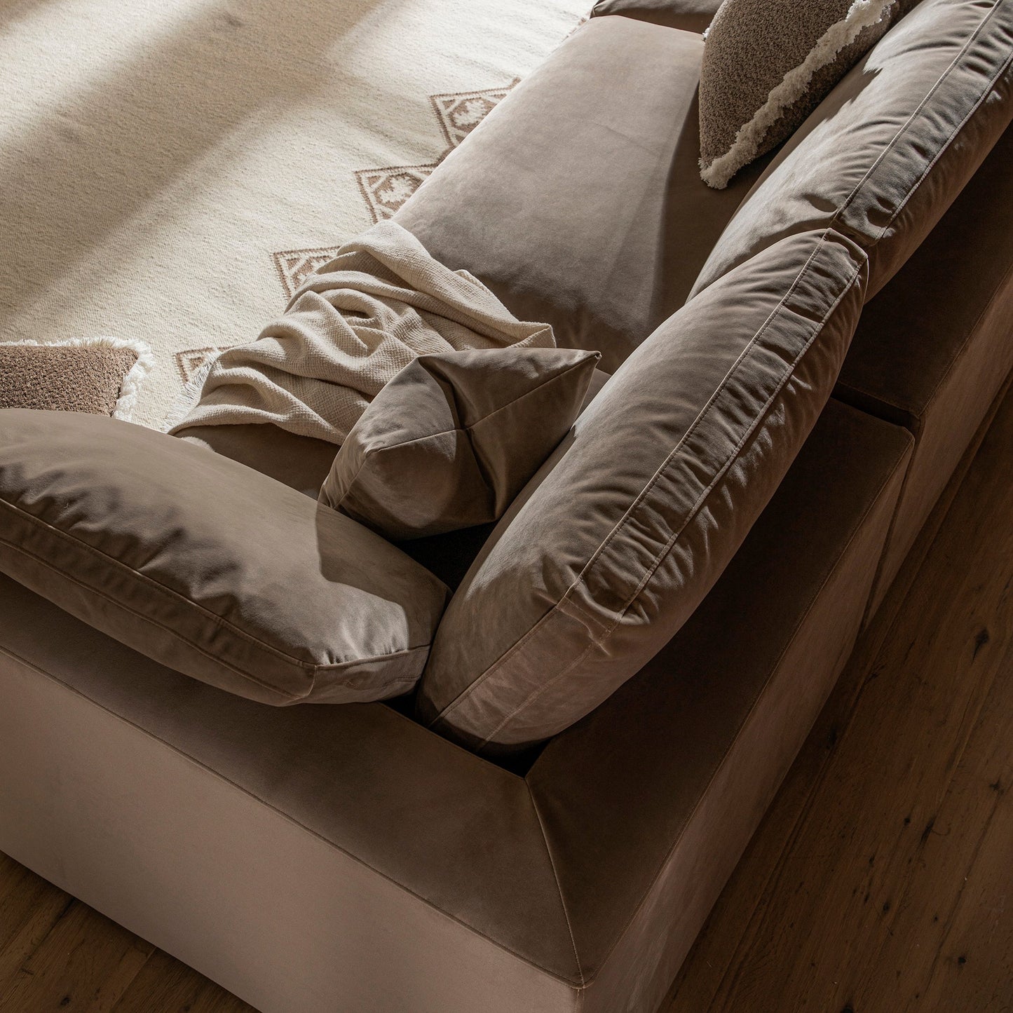 Lutyens Taupe Velvet Modular Sofa, 3-Piece