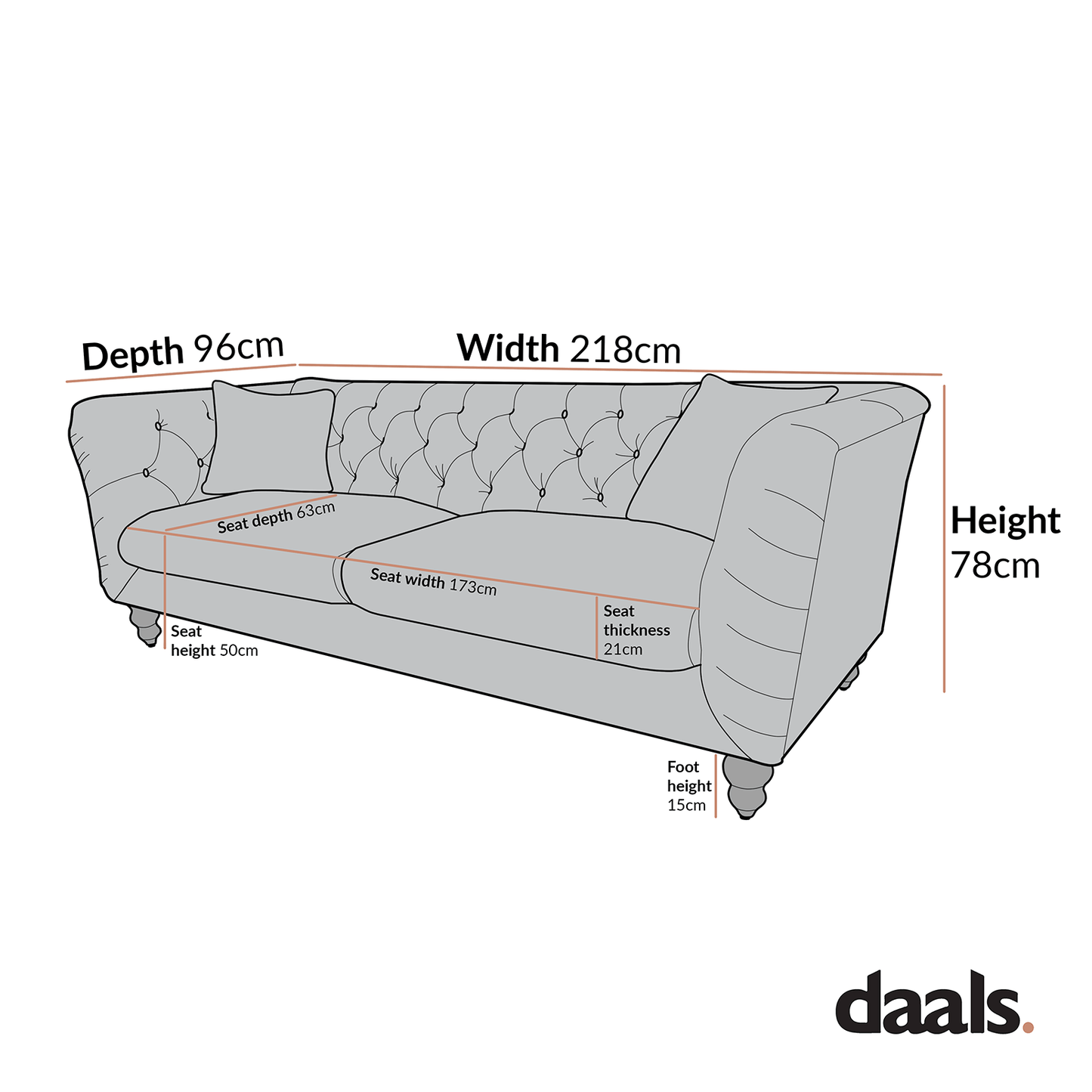 Ashby Chesterfield Large 3-Seater Sofa, Mist Grey Chenille