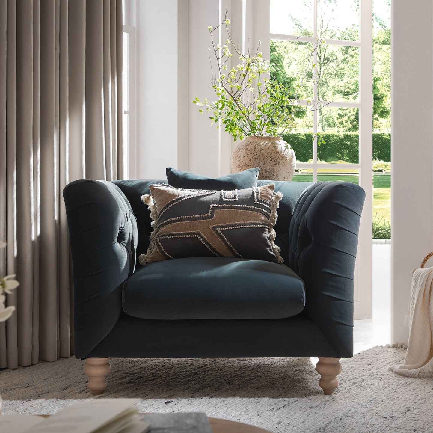 Ashby Chesterfield Armchair, Aegean Blue Velvet