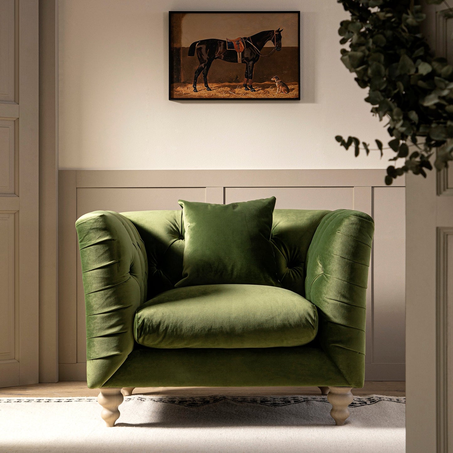 Ashby Chesterfield Armchair, Fern Green Velvet