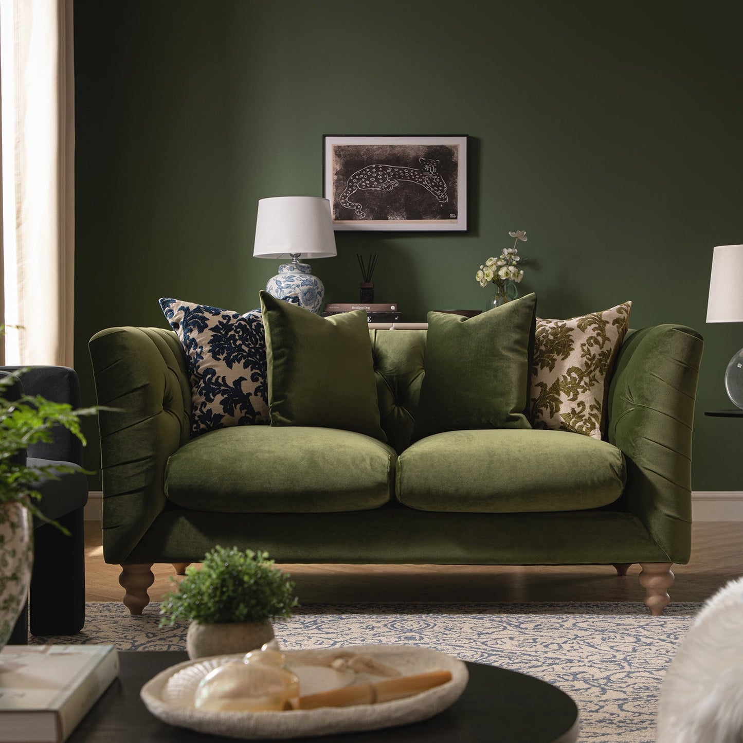 Ashby Chesterfield 2-Seater Sofa, Fern Green Velvet
