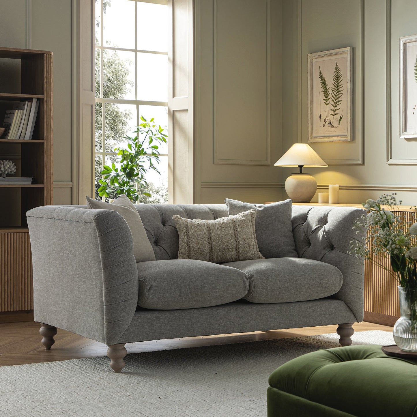 Ashby Chesterfield 2-Seater Sofa, Mist Grey Chenille