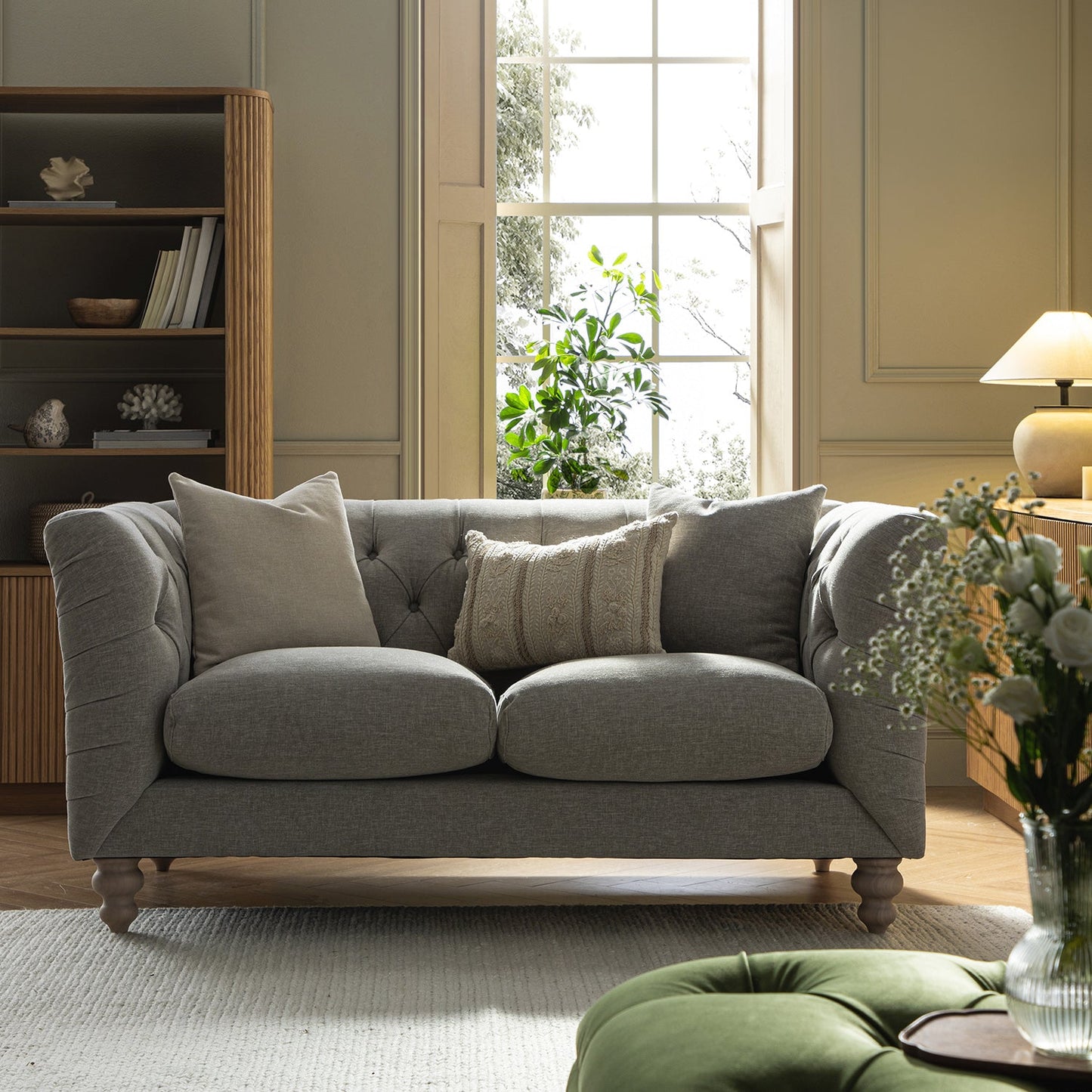 Ashby Chesterfield 2-Seater Sofa, Mist Grey Chenille