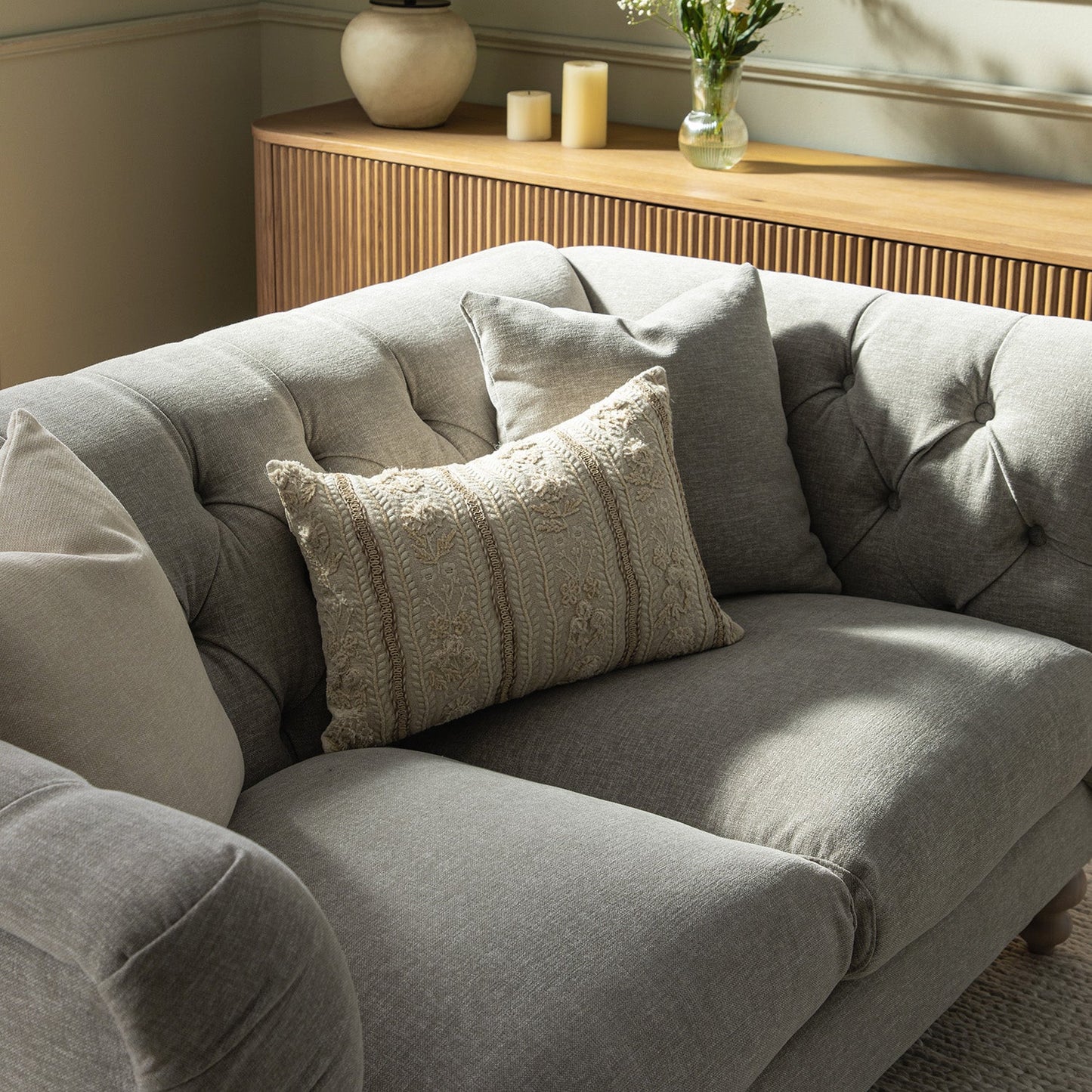 Ashby Chesterfield 2-Seater Sofa, Mist Grey Chenille