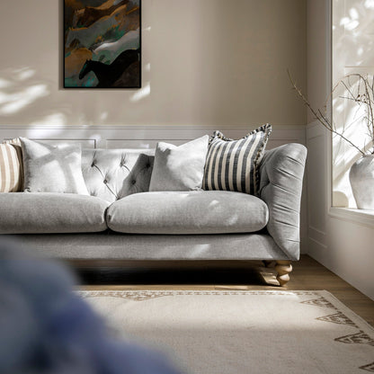 Ashby Chesterfield Large 3-Seater Sofa, Mist Grey Chenille