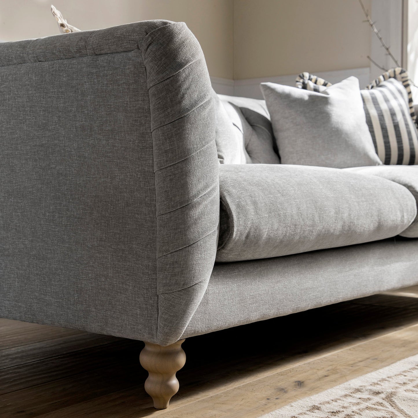 Ashby Chesterfield Large 3-Seater Sofa, Mist Grey Chenille
