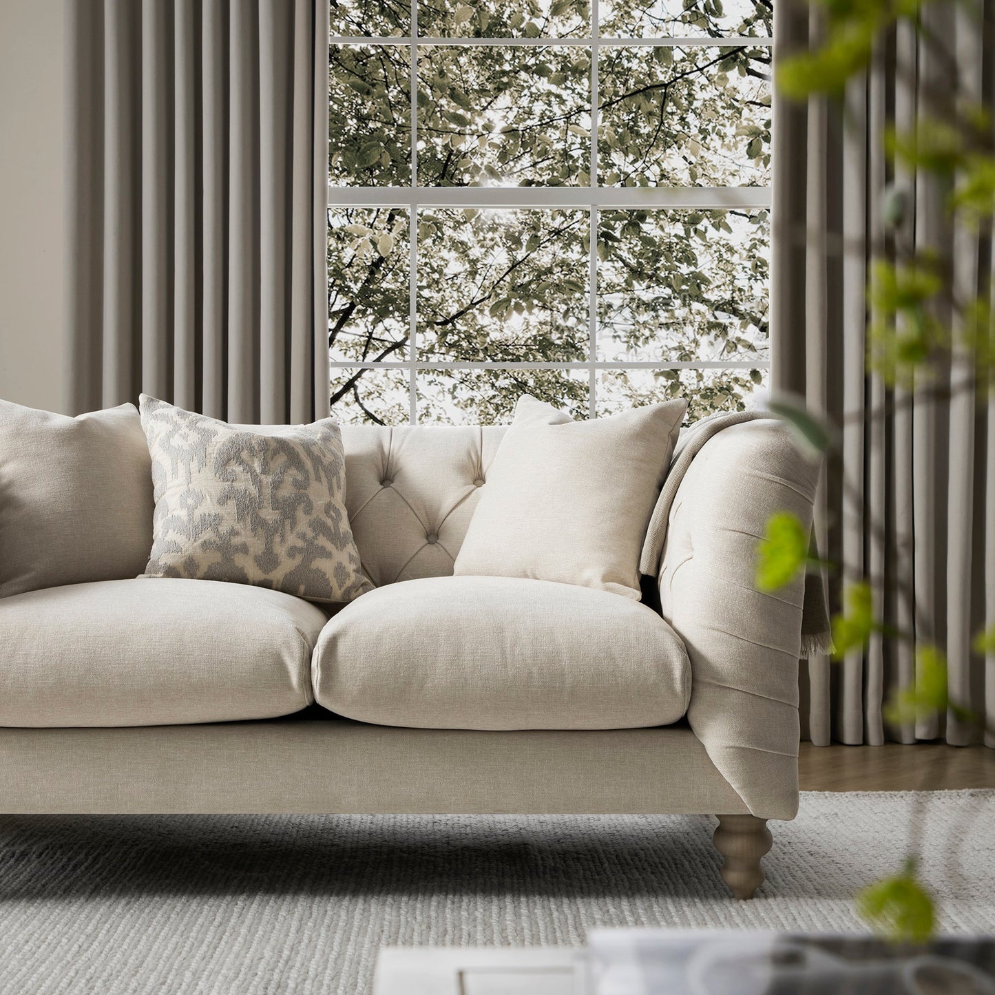 Ashby Chesterfield 2-Seater Sofa, Oatmeal Chenille