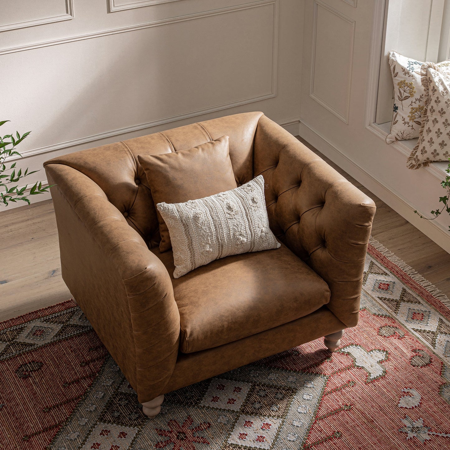 Ashby Chesterfield Armchair, Tan Faux Leather
