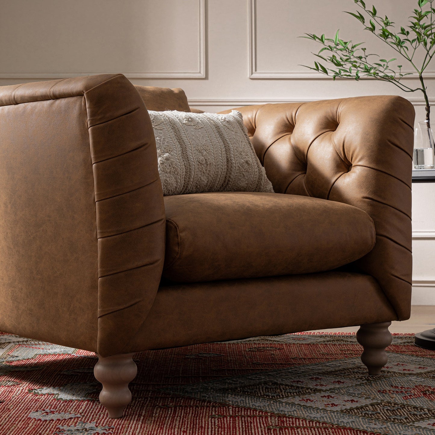 Ashby Chesterfield Armchair, Tan Faux Leather
