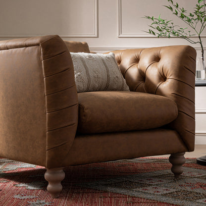 Ashby Chesterfield Armchair, Tan Faux Leather