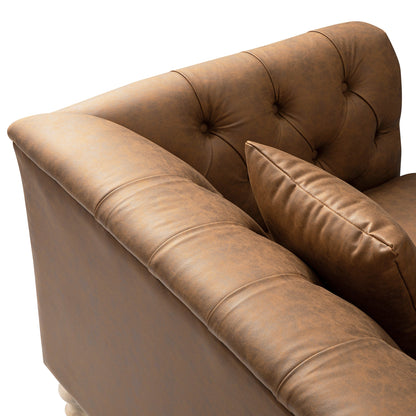 Ashby Chesterfield Loveseat, Tan Faux Leather