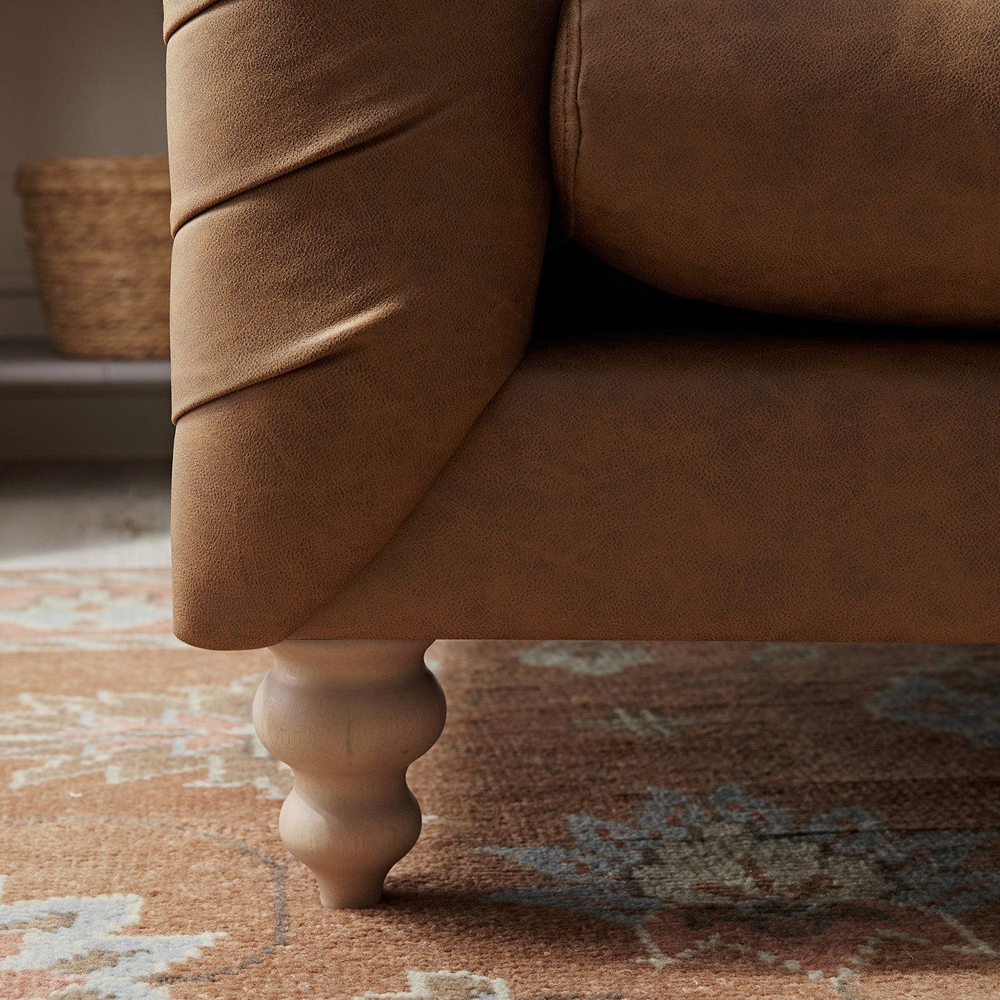 Ashby Chesterfield Loveseat, Tan Faux Leather