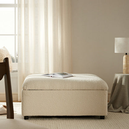 Magda Fold-Out Single Bed in an Ottoman, Beige Boucle