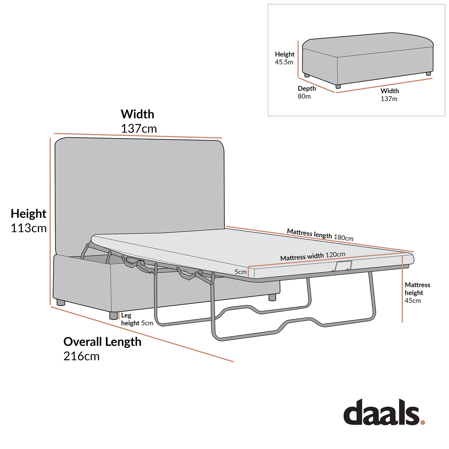Magda Fold-Out Small Double Bed in an Ottoman, Mist Grey Boucle