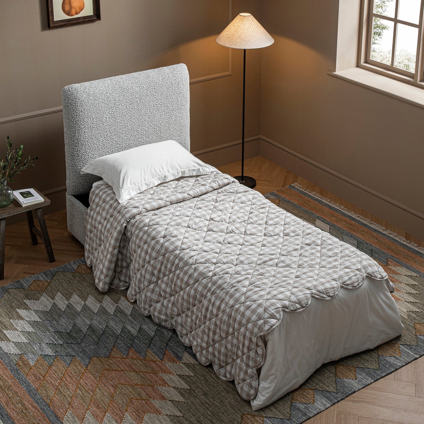 Magda Fold-Out Single Bed in an Ottoman, Mist Grey Boucle